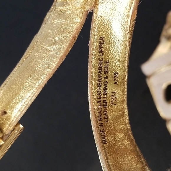 💕TORY BURCH💕 Leather Cage Sandal Heels ~ Open Toe Canvas & Gold 7.5 - Picture 12 of 14